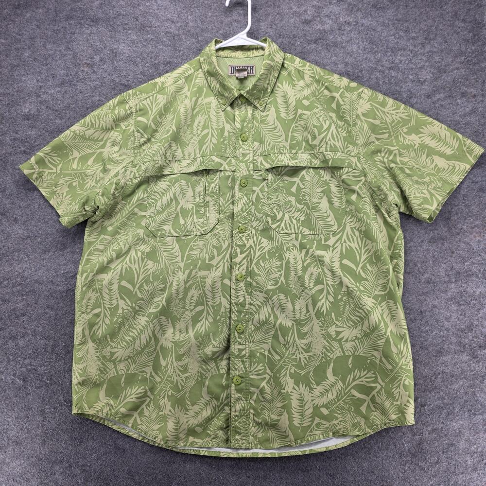 Duluth Trading Co. Shirt Mens XL Green Floral Short Sleeve Button Up Relaxed Fit